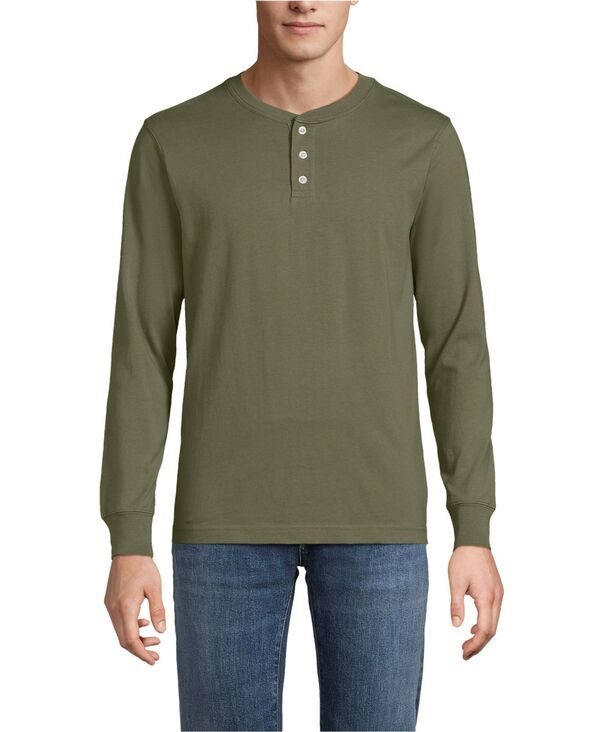 ランズエンド メンズ トップス Tシャツ Lands' End Men'super-T Long Sleeve Henley T-Shirt River stone green グリーン