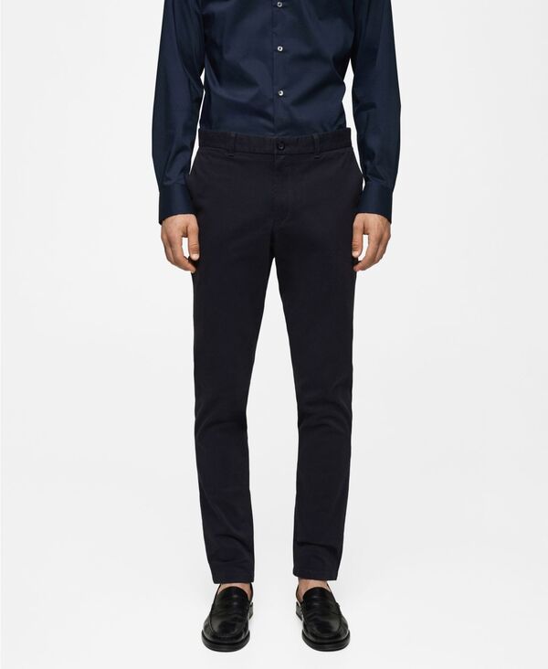 マンゴ メンズ ボトムス カジュアルパンツ MANGO Men'slim-Fit Serge Chino Trousers Dark Navy ネイビー|ReVida 店