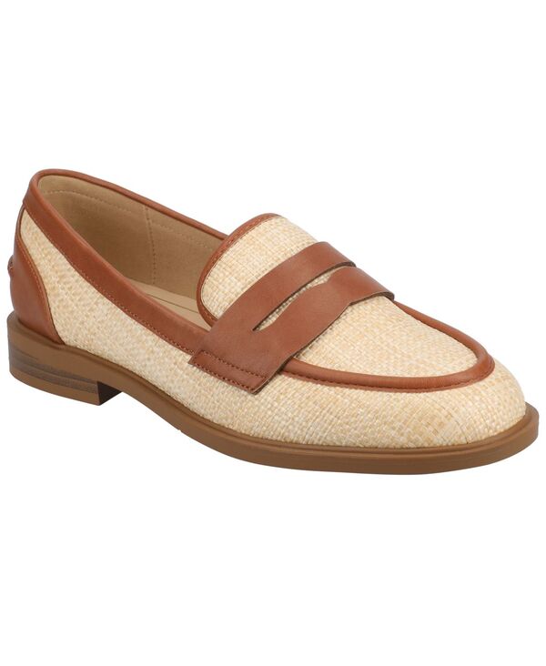 ジュルネ コレクション レディース シューズ スリッポン・ローファー ヒール Journee Collection Women's Brooks Block Heel Penny Loafers Cognac/Natural Raffia