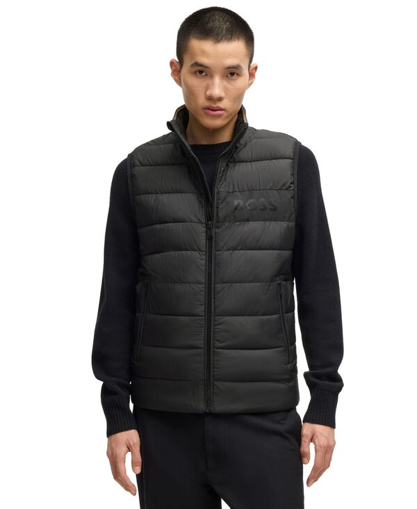 ヒューゴボス メンズ トップス より良い ロゴタイプ ジレ Hugo Boss Men\u0027s Water-Repellentonalogo Gilet Vest Black 黒いこと