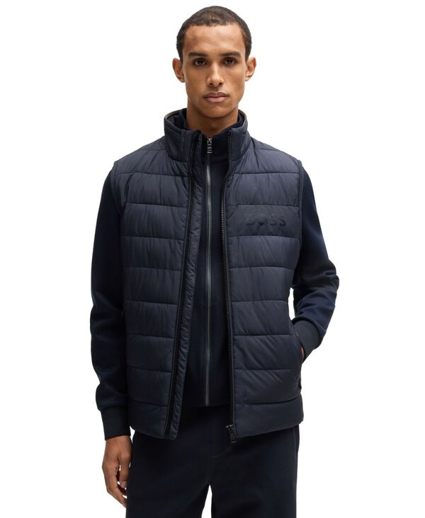 ヒューゴボス メンズ トップス より良い ロゴタイプ ジレ Hugo Boss Men\u0027s Water-Repellentonalogo Gilet Vest Dark Blue 青碧