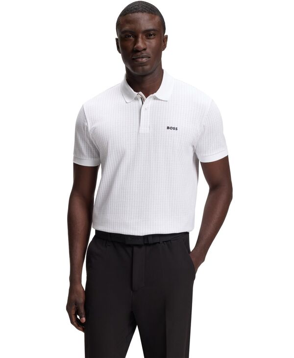 ヒューゴボス メンズ トップス ポロシャツ プリント コットン Hugo Boss Men's Cotton-Piqu All-Over Print Polo Shirt White ホワイト