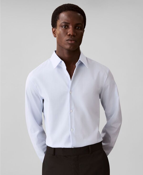 カルバンクライン メンズ トップス シャツ Calvin Klein Men's Grid Supima Stretch Slim-Fit Shirt Breezy Blue ブルー 22,185円
