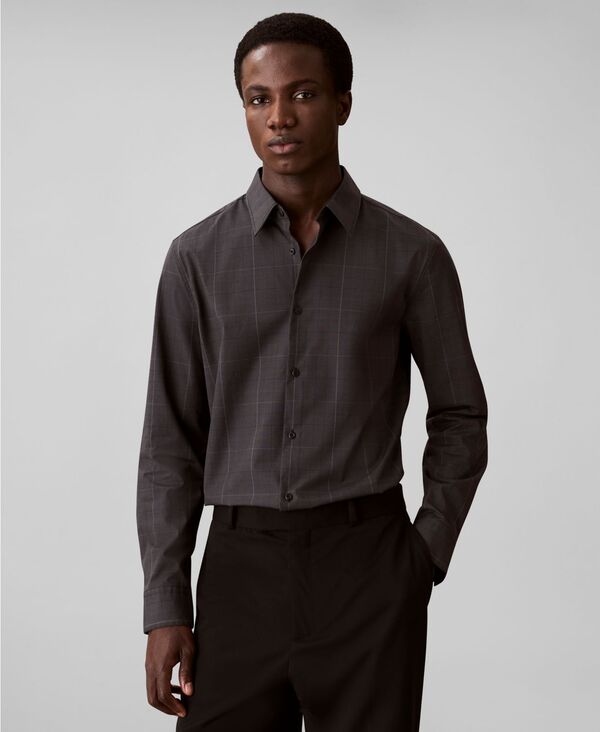 カルバンクライン メンズ トップス シャツ Calvin Klein Men's Grid Supima Stretch Slim-Fit Shirt Charcoal チャコール