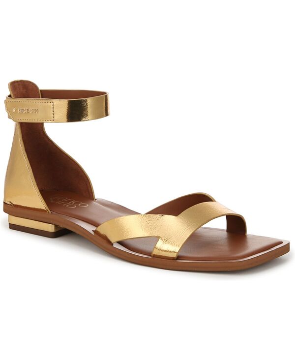 フランコサルト レディース シューズ サンダル アンクル Franco Sarto Women Elisa Open Square Toe Ankle Strap Flat Sandals Gold Faux Leather ゴールド