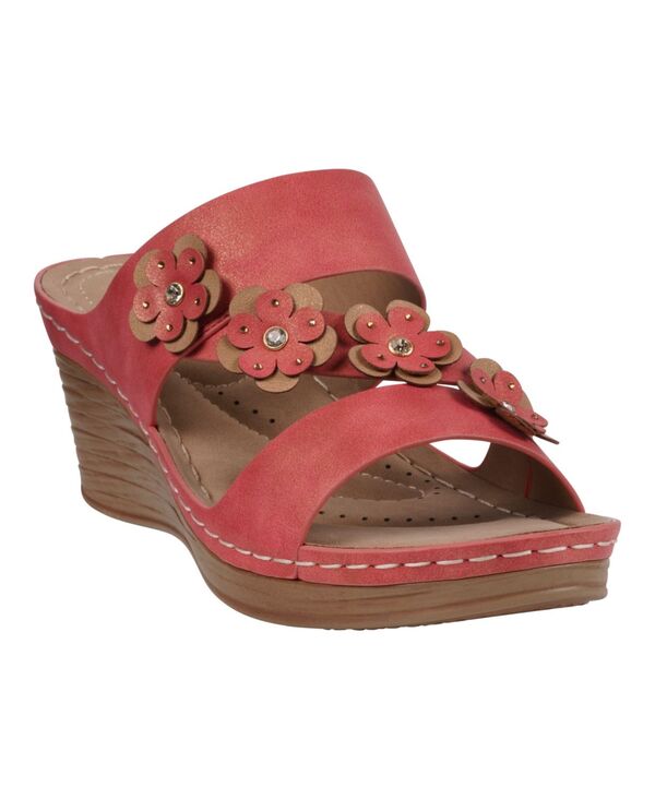 ジーシーシューズ レディース サンダル フラワー柄 フラワー GC Shoes Women's Halia Floral Wedge Sandals Red レッド