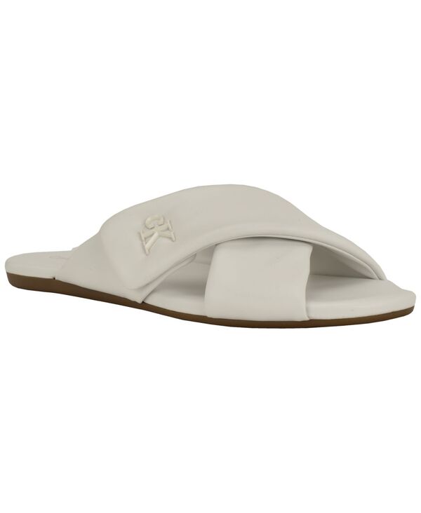 カルバンクライン レディース シューズ スリッポン・ローファー サンダル Calvin Klein Women's Renley Criss-Cross Flat Slip-On Sandals White ホワイト｜ReVida 店