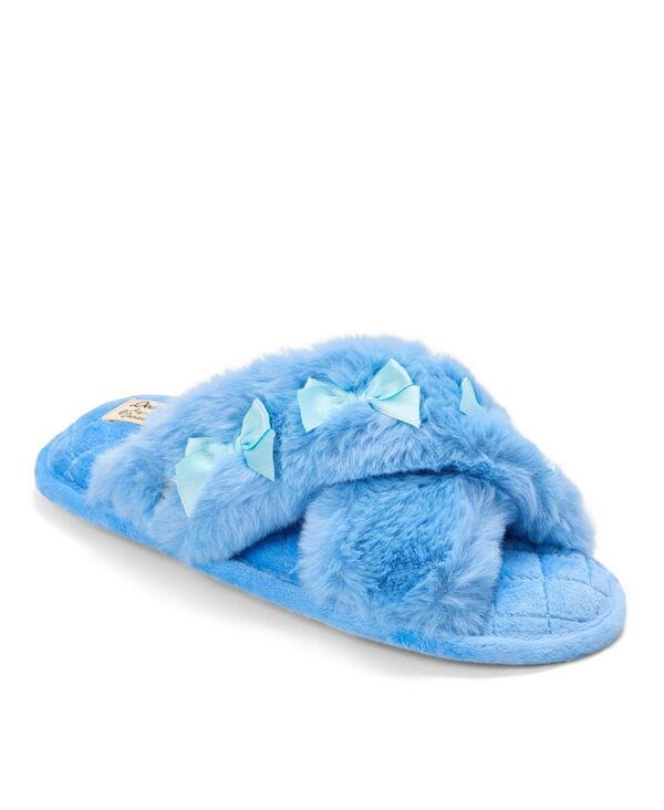 ディアフォームズ レディース シューズ サンダル Dearfoams Women's Jessica Bows Furry Crossband Slide Slipper Cornflower