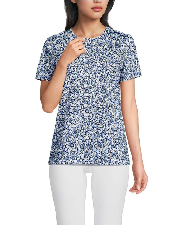 ランズエンド レディース トップス Tシャツ クルーネック コットン Lands' End Women'supima Cotton Crewneck T-Shirt Navy/clear blue ditsy floral ネイビー