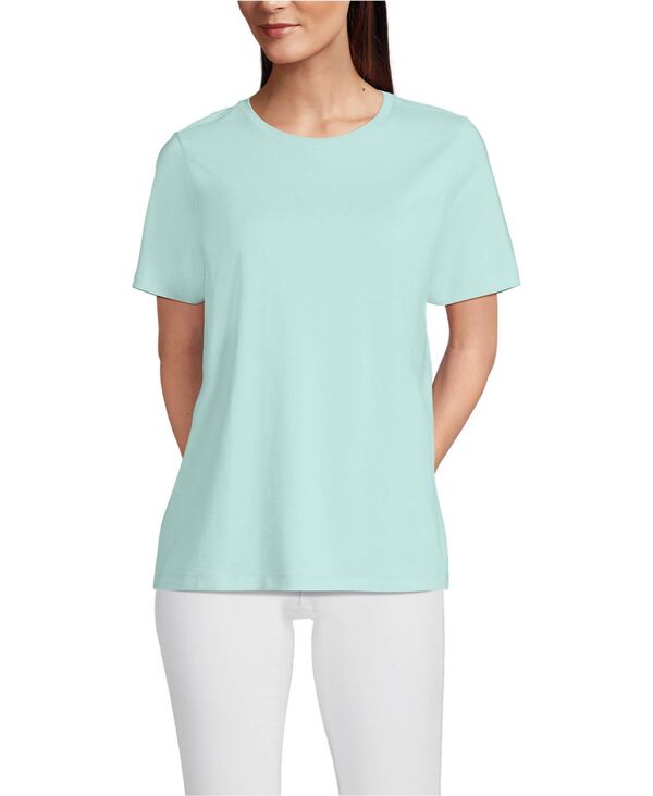 ランズエンド レディース トップス Tシャツ クルーネック コットン Lands' End Women'supima Cotton Crewneck T-Shirt Pale sky｜ReVida 店