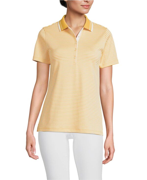 ランズエンド レディース トップス シャツ コットン Lands' End Women'supima Cotton Polo Shirt Goldenrod micro stripe ストライプ