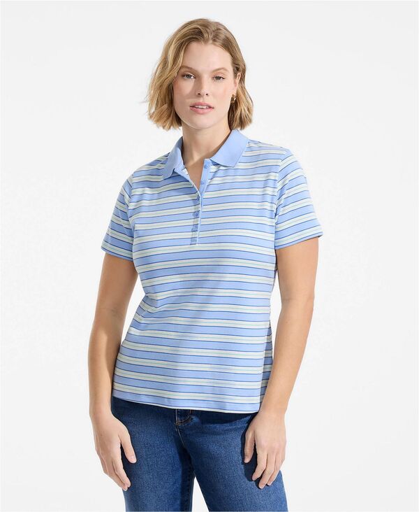 ランズエンド レディース トップス シャツ コットン Lands' End Women'supima Cotton Polo Shirt Light sea blue multi stripe ブルー
