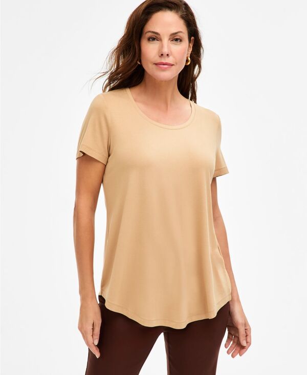 ジェイエムコレクション レディース トップス シャツ プチ 半袖 JM Collection Petite Solid Rayon Span Short-Sleeve Top Natural Camel キャメル｜ReVida 店