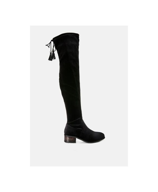 ロンドンラグ レディース シューズ ブーツ・レインブーツ ベルベット ヒール London Rag Womens Rumple Velvet Over The Knee Clear Heel Boots Black ブラック|ReVida 店