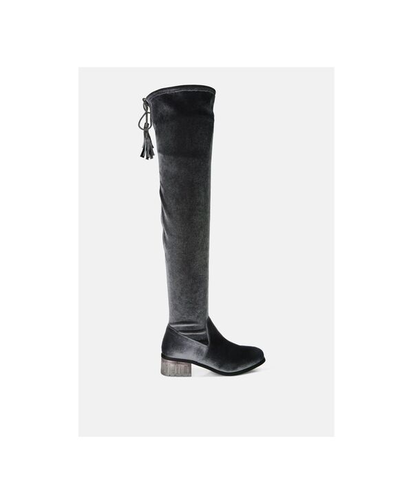 ロンドンラグ レディース シューズ ブーツ・レインブーツ ベルベット ヒール London Rag Womens Rumple Velvet Over The Knee Clear Heel Boots Grey グレー