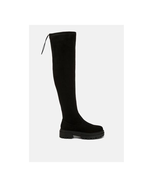 ロンドンラグ レディース シューズ ブーツ・レインブーツ London Rag babette drawstring detail over the knee boots Black ブラック｜ReVida 店