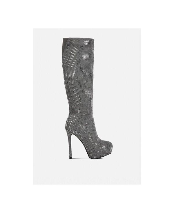 ロンドンラグ レディース シューズ ブーツ・レインブーツ London Rag Womens Nebula Rhinestonembellished Stiletto Calf Boots Grey グレー｜ReVida 店