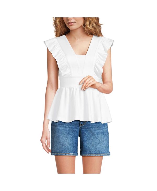 ランズエンド レディース トップス シャツ フリル ジャージー Lands' End Women's Lightweight Jersey Ruffle Peplum Top White ホワイト