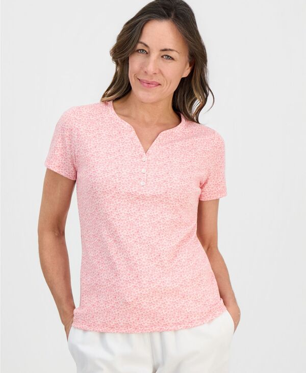 スタイルアンドコー レディース トップス シャツ プチ プリント Style & Co Petite Printed Henley Topink Floral ピンク 6,466円