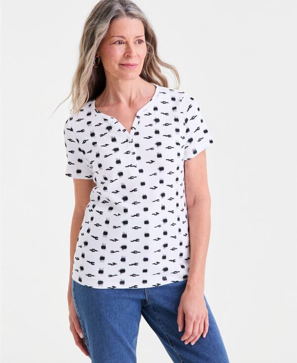 スタイルアンドコー レディース トップス シャツ プチ プリント Style & Co Petite Printed Henley Top White Combo ホワイト 6,466円
