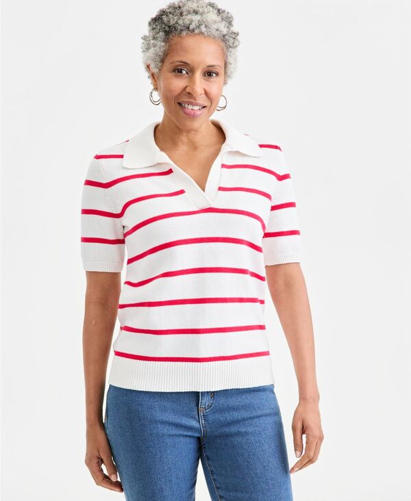 スタイルアンドコー レディース アウター ニット・セーター Vネック プチ 半袖 Style & Co Petite V-Neck Short-Sleeve Sweater Shittake Combo