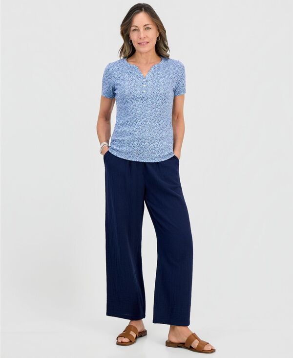 スタイルアンドコー レディース ボトムス カジュアルパンツ プチ コットン Style & Co Petite Cotton Gauze Wide-Leg Pull-On Pants Industrial Blue ブルー