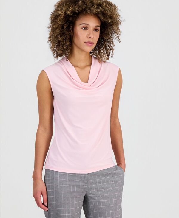 カスパール レディース トップス シャツ プチ キャップスリーブ キャップ Kasper Women's Cowlneck Cap-Sleeve Top Regular & Petite Tutu Pink ピンク