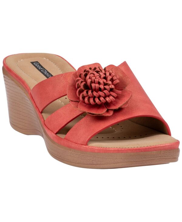 ジーシーシューズ レディースリッポン・ローファー フラワー柄 サンダル フラワー GC Shoes Women's Jenna Floral Slip-On Wedge Sandals Coral コーラル｜ReVida 店