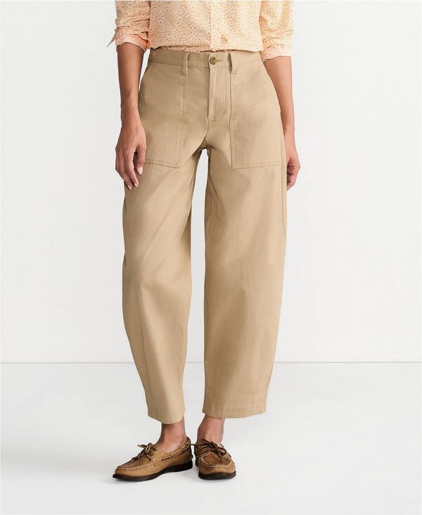 ランズエンド レディース ボトムス カジュアルパンツ プチ アンクル Lands' End Petite Chino High Rise Barreleg Utility Ankle Pants Desertan タン