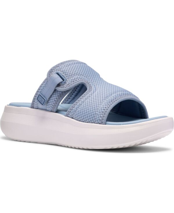 クラークス レディース シューズ スリッポン・ローファー サンダル Clarks Women\u0027solevana Mist Slip-On Wedge Sandals Light Blue 青み