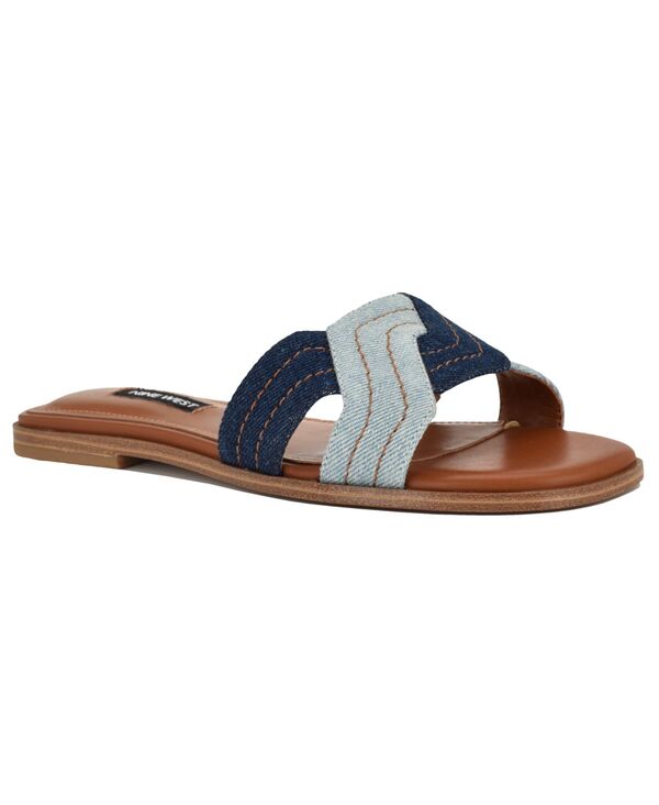 ナインウェスト レディース シューズ スリッポン・ローファー サンダル Nine West Women's Gammy Criss-Cross Flat Slip-On Sandals Blue Multi Denim デニム