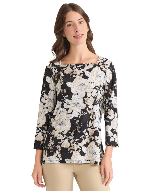 ジョーンズニューヨーク レディース トップス シャツ フラワー柄 プリント フラワー Jones New York Women's Floral Printop Jones Black Combo ブラック