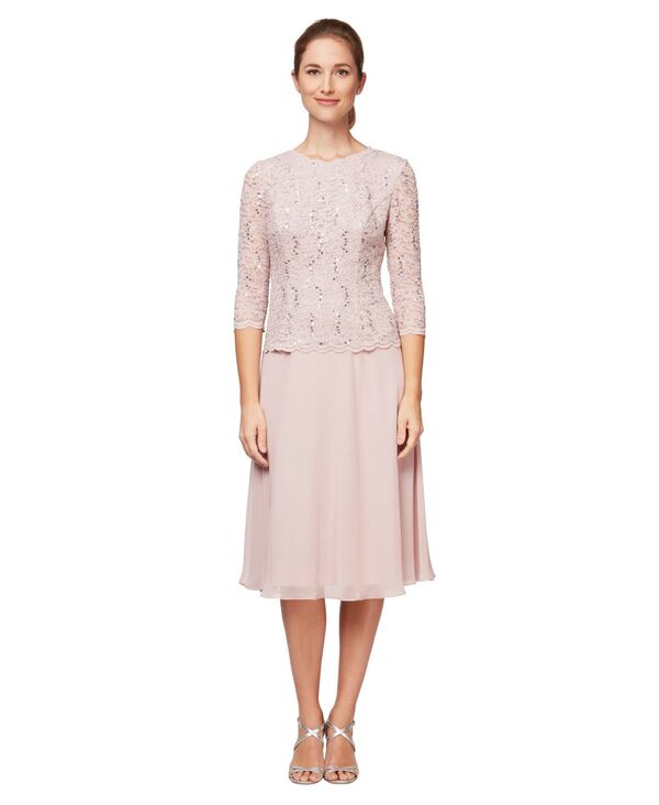 アレックスイブニングス レディース トップス ワンピース プチ Alex Evenings Petite Cowl-Back Tea-Length Dresshell Pink ピンク
