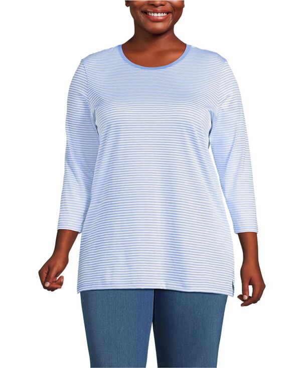 ランズエンド レディース トップス シャツ プラスサイズ コットン Lands' End Women's Plusize Cotton Supima Tunic Light sea blue micro stripe ブルー