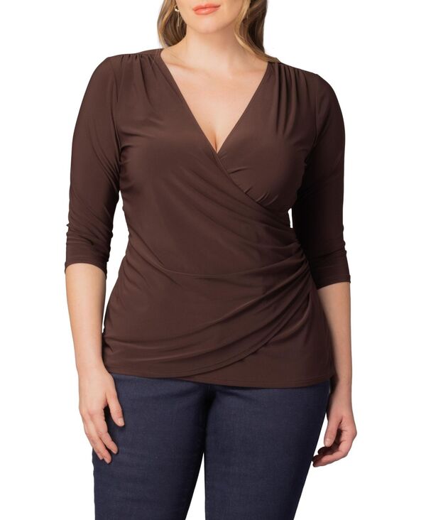 キヨナ レディース トップス シャツ プラスサイズ Kiyonna Plusize Femme Fatale Faux Wrap Top Chocolate チョコレート
