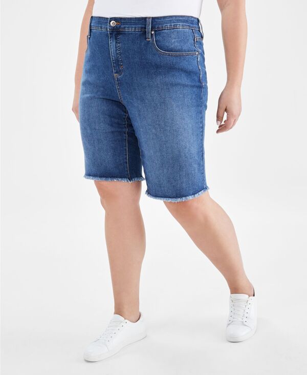 スタイルアンドコー レディース ボトムス ハーフパンツ・ショーツ プラスサイズ ショートパンツ デニム Style \u0026 Co Plusize Denim Raw-Edge Bermuda Shorts Thend デニム
