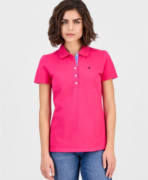 ナウティカ レディース トップス シャツ 半袖 Nautica Women'short-Sleeve Polo-Collar Shirt Aster Pink ピンク