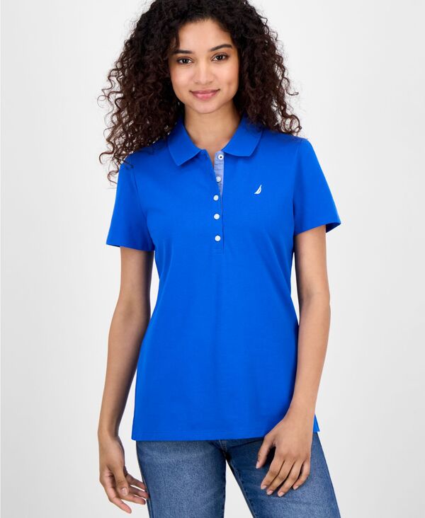 ナウティカ レディース トップス シャツ 半袖 Nautica Women'short-Sleeve Polo-Collar Shirt Cerulean