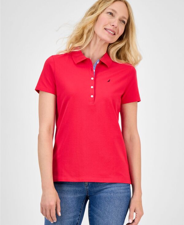 ナウティカ レディース トップス シャツ 半袖 Nautica Women'short-Sleeve Polo-Collar Shirt Regatta Red レッド｜ReVida 店