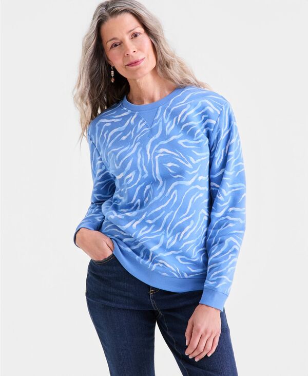 スタイルアンドコー レディース アウター パーカー・スウェット クルーネック プリント シャツ フリース Style & Co Women's Printed Fleece Crewneck Sweatshirt Riviera Combo