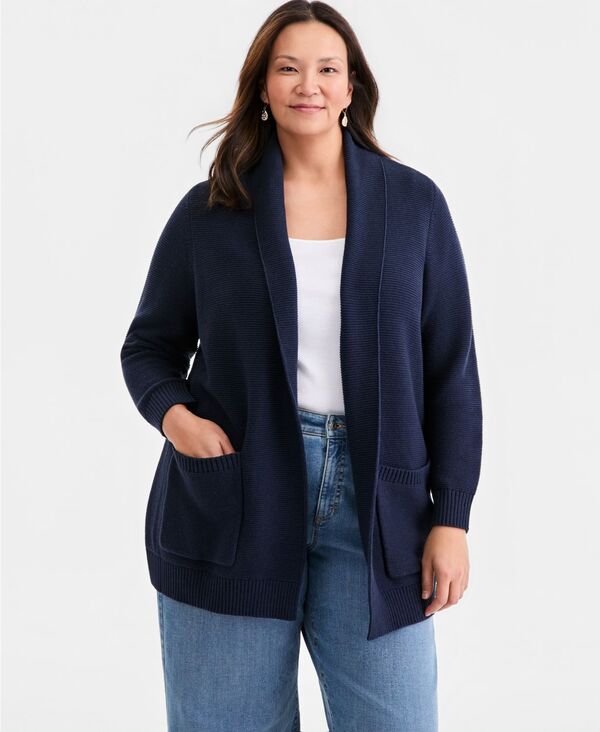 スタイルアンドコー レディース アウター ニット・セーター プラスサイズ カーディガン Style & Co Plusize Open-Front Garter-Stitch Cardigan Industrial Blue ブルー 10,136円