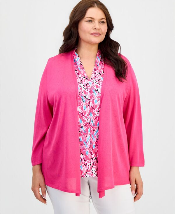 カスパール レディース アウター ニット・セーター A ライン プラスサイズ カーディガン Kasper Plusize Open-Front A-Line Cardigan Pink Perfection ピンク