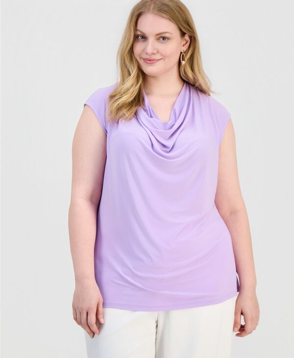 カスパール レディース トップス シャツ プラスサイズ キャップスリーブ キャップ Kasper Plusize Cowl-Neck Cap-Sleeve Top Lavender Mist ラベンダー