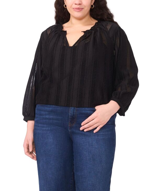 ヴィンスカムート レディース トップス シャツ プラスサイズ ブラウス Vince Camuto Plusize Split Neck Peasant Blouse Rich Black ブラック