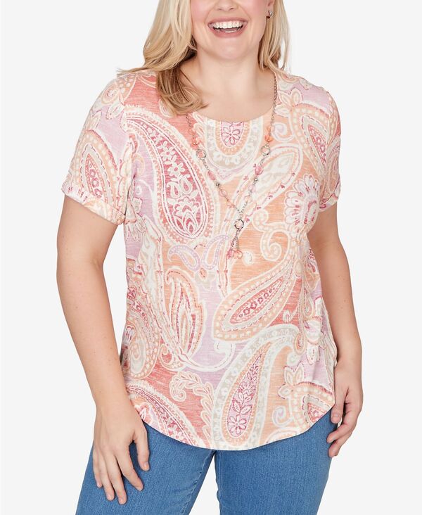 アルフレッド ダナー レディース トップス Tシャツ プチ レース Alfredunner Petite Beachcomber Paisley Short Sleeve T-shirt with Necklace Apricot アプリコット