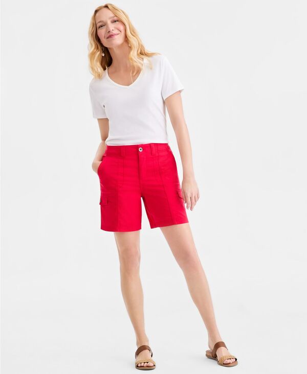 スタイルアンドコー レディース ボトムス ハーフパンツ・ショーツ ショートパンツ Style \u0026 Co Women Mid-Rise Comfort-Waist Cargo Shorts Fresh Lipstick