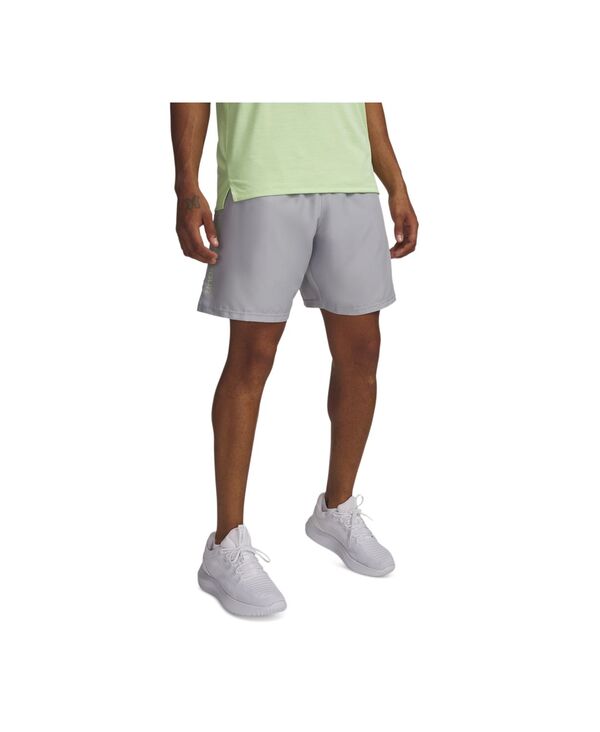 【送料無料】 アンダーアーマー メンズ ハーフパンツ・ショーツ ボトムス Men's Moisture-Wicking Logo-Print 8-1/4" Tech Shorts Mod Gray/Lumos Lime｜ReVida 店