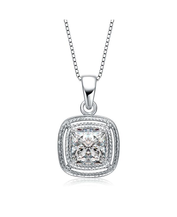 【送料無料】 ジュネヴィヴェ レディース ネックレス・チョーカー・ペンダントトップ アクセサリー Sterling Silver White Gold Plated Cubic Zirconia Square Drop Pendant Silver