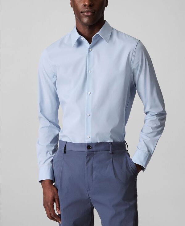 【送料無料】 カルバンクライン メンズ シャツ トップス Men's Slim-Fit Supima Stretch Long Sleeve Button-Front Shirt Light Blue