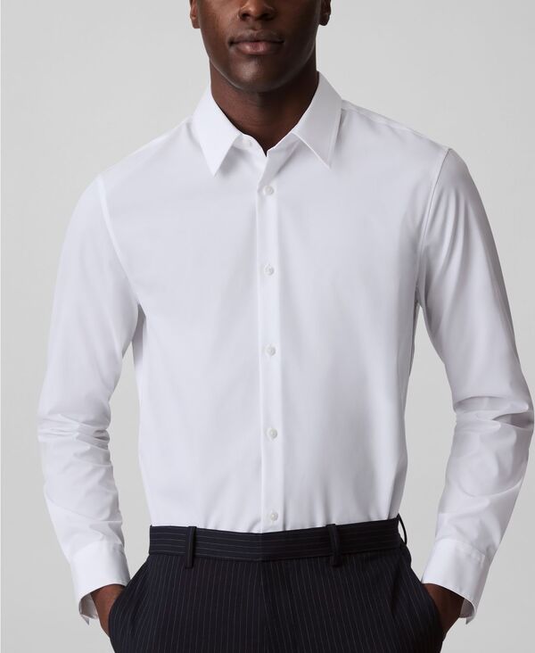 【送料無料】 カルバンクライン メンズ シャツ トップス Men's Slim-Fit Supima Stretch Long Sleeve Button-Front Shirt White